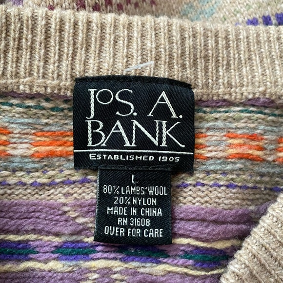 JOS. A. BANK Lambswool Fair Isle Nordic Men's Pullover Sweater Size Large fall - Picture 2 of 13